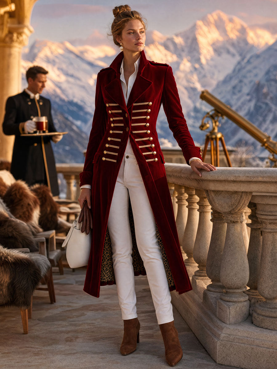 Celeste-Valerie | Women's Military-Style Velvet Trench Coat