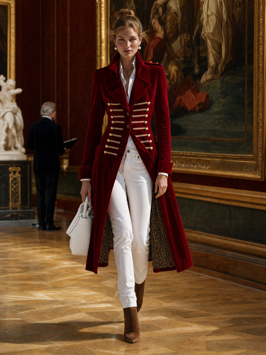 Celeste-Valerie | Women's Military-Style Velvet Trench Coat