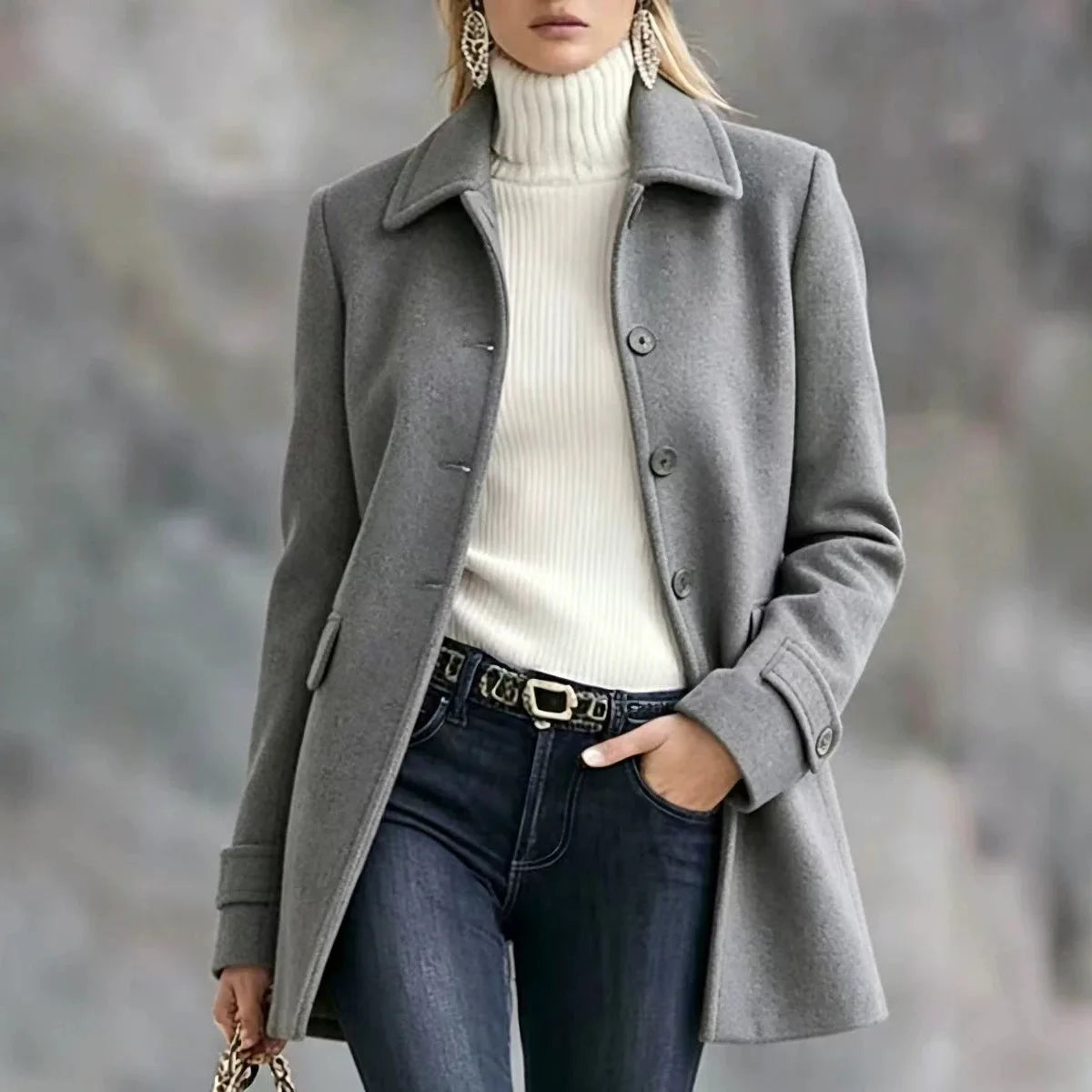 Minerva-Ingrid | Women's Notched Lapel Tailored Wool Peacoat