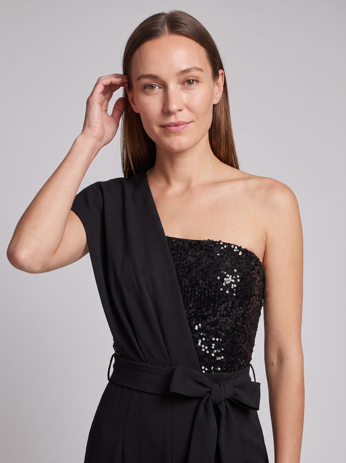 Veronica-Madeline | Women's One-Shoulder Textured Evening Jumpsuit