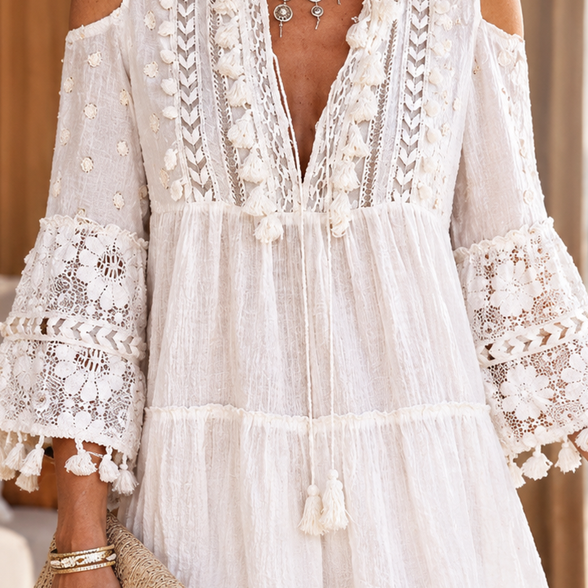 Josephine-Alba | Women's Open Cold-Shoulder Bell-Sleeve Maxi Dress