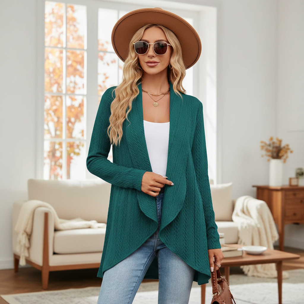 Lydia | Women's Open-Front Waterfall Drape Knit Cardigan