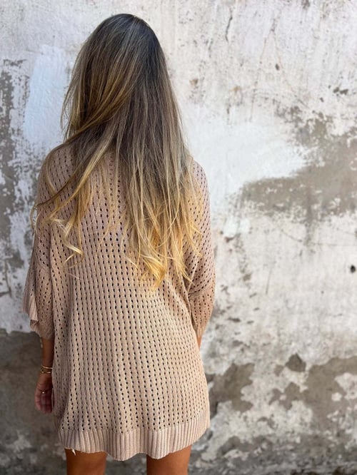 Rhea-Lucille | Women's Open-Work Knit V-Neck Top