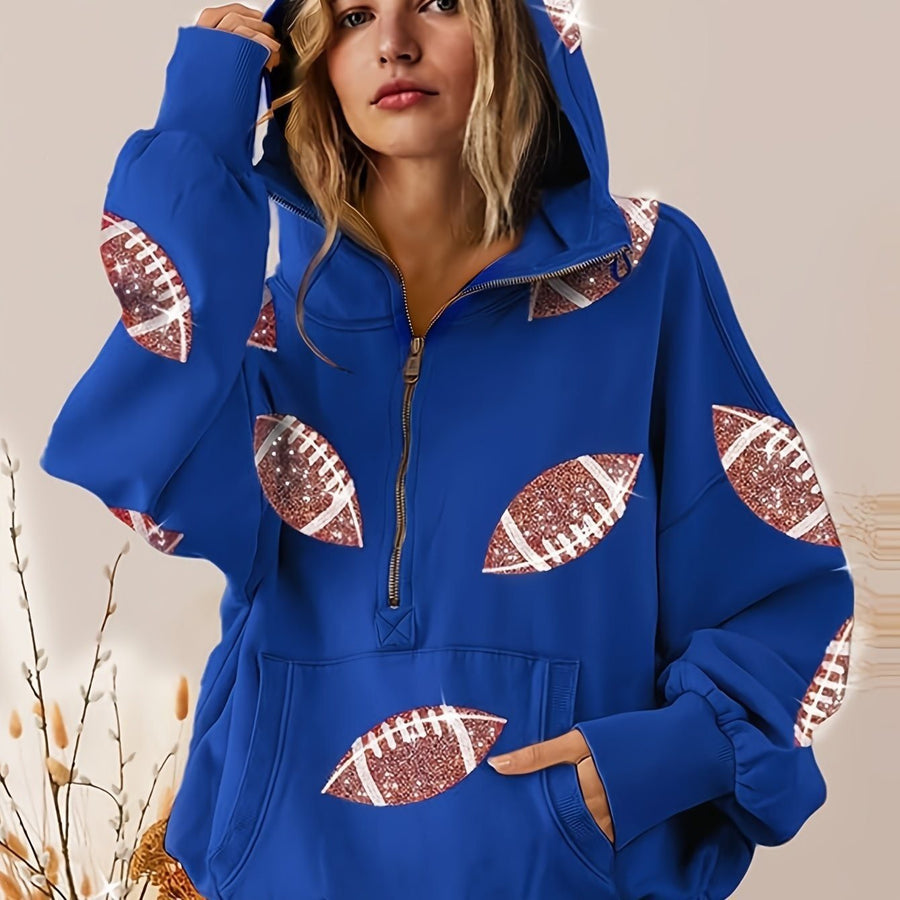 Erna | Women's Oversized Half-Zip Sequin Hoodie