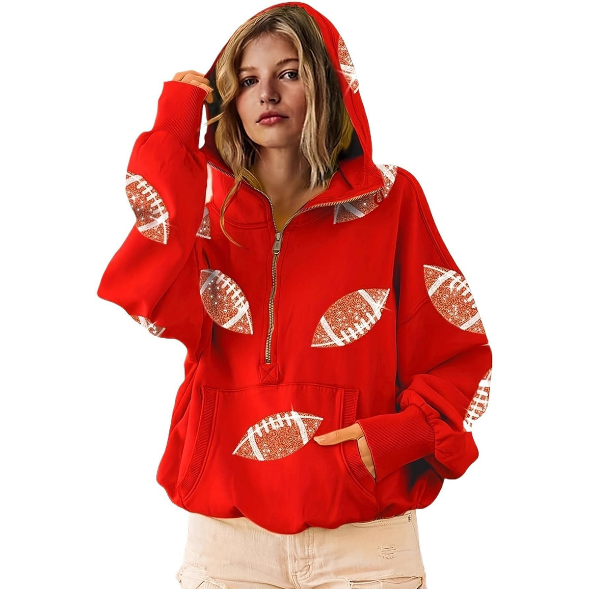 Erna | Women's Oversized Half-Zip Sequin Hoodie