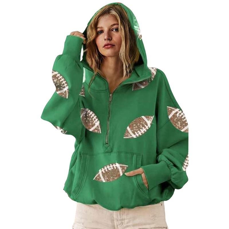 Erna | Women's Oversized Half-Zip Sequin Hoodie
