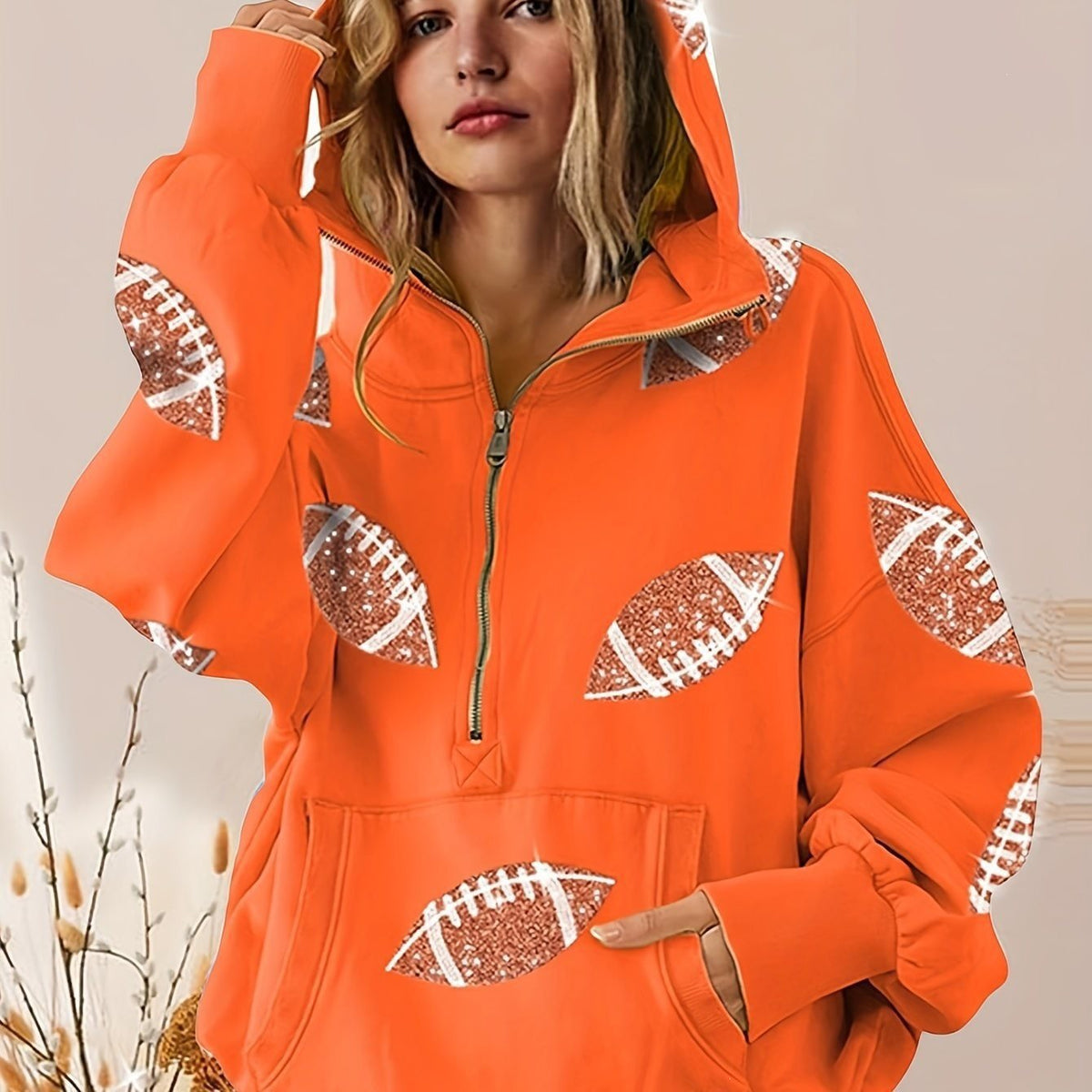Erna | Women's Oversized Half-Zip Sequin Hoodie