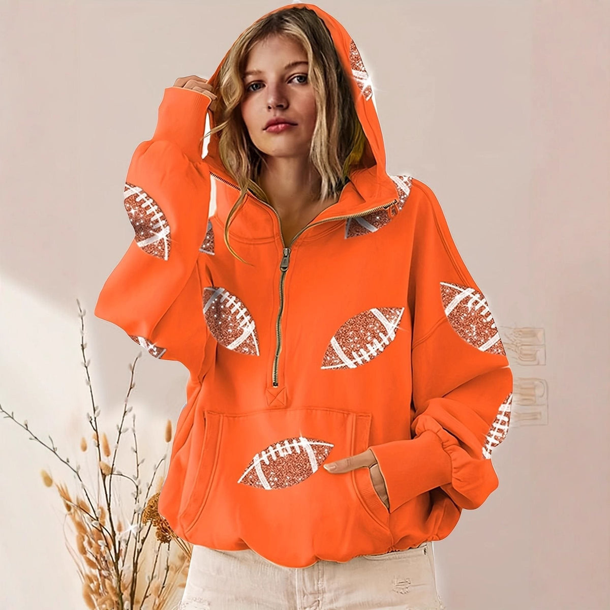 Erna | Women's Oversized Half-Zip Sequin Hoodie