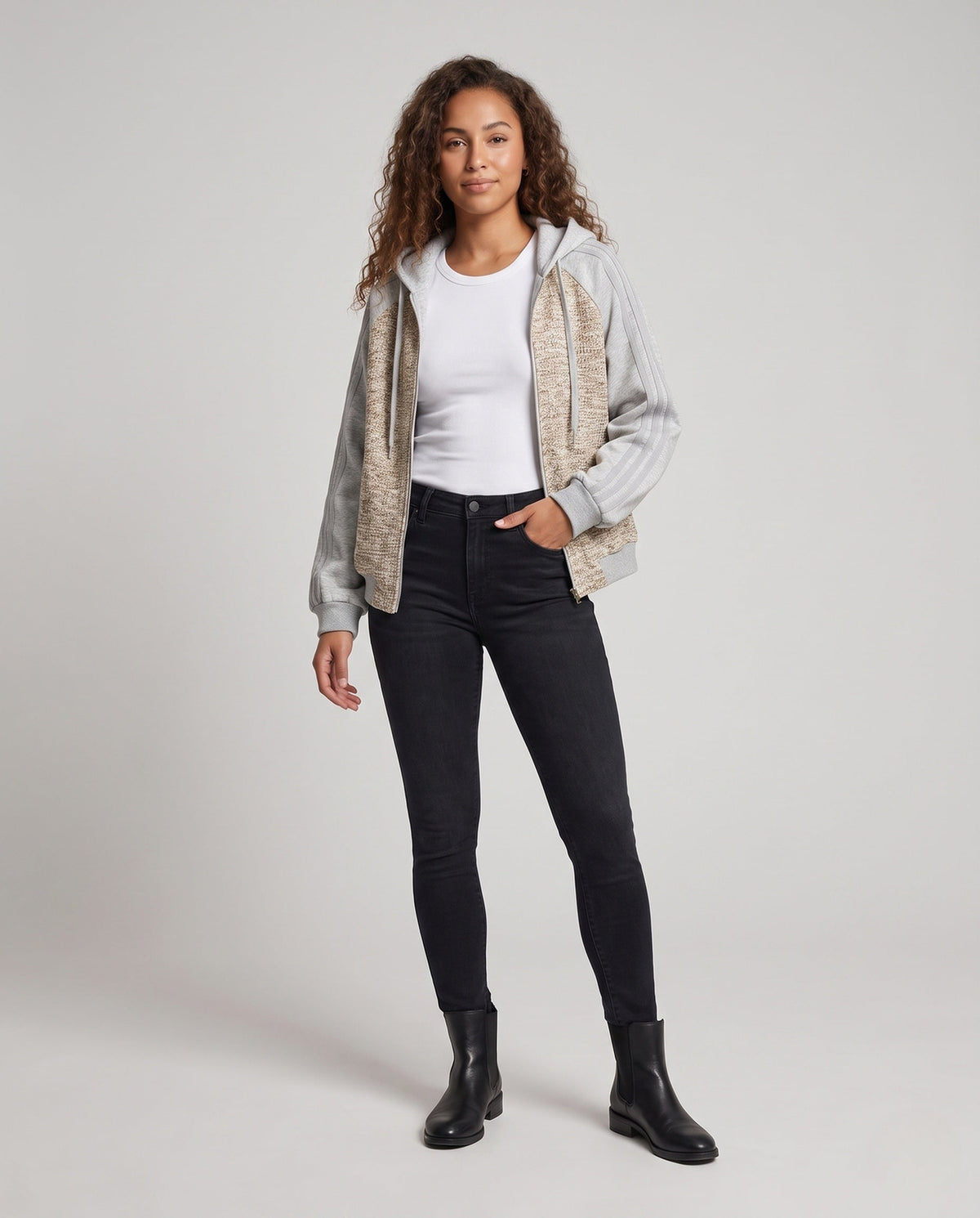 Bridget-Paloma | Women's Oversized Knit Hoodie Bomber with Mélange Front & Raglan Sleeves
