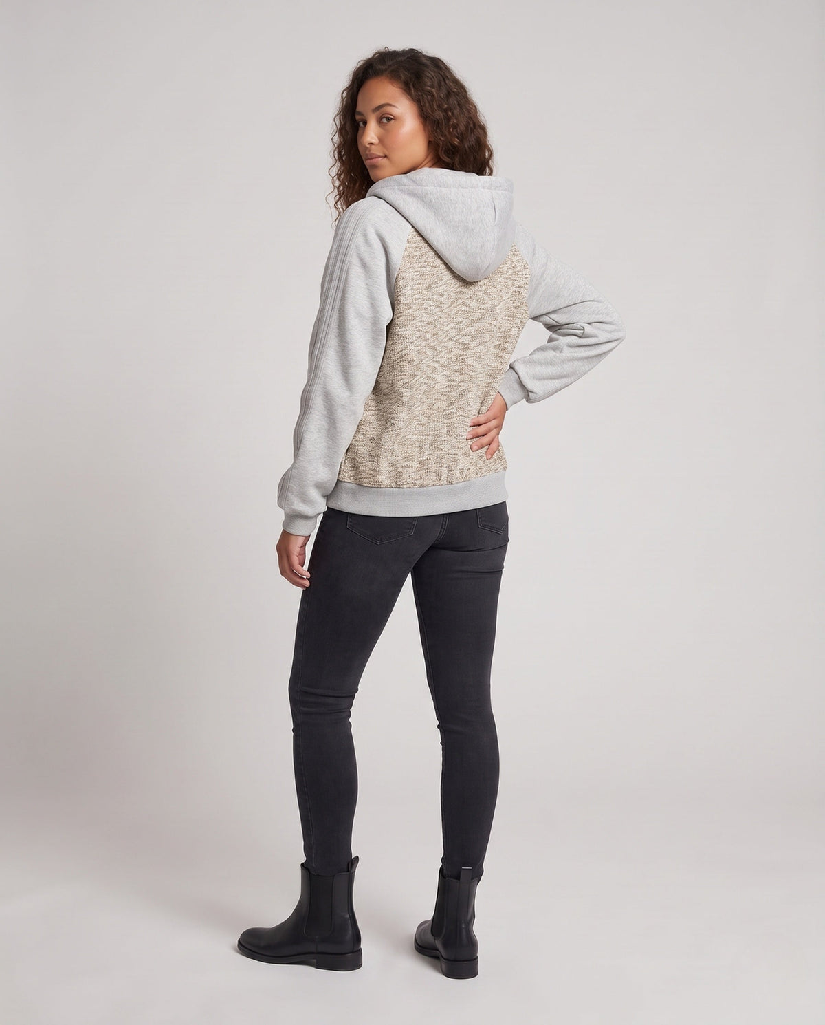 Bridget-Paloma | Women's Oversized Knit Hoodie Bomber with Mélange Front & Raglan Sleeves