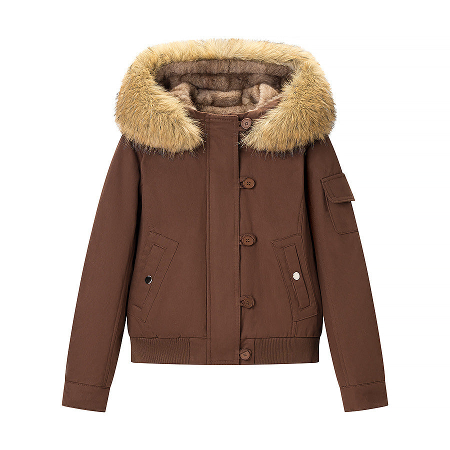 Lavinia-Helena | Women's Padded Bomber Jacket with Faux Fur Hood