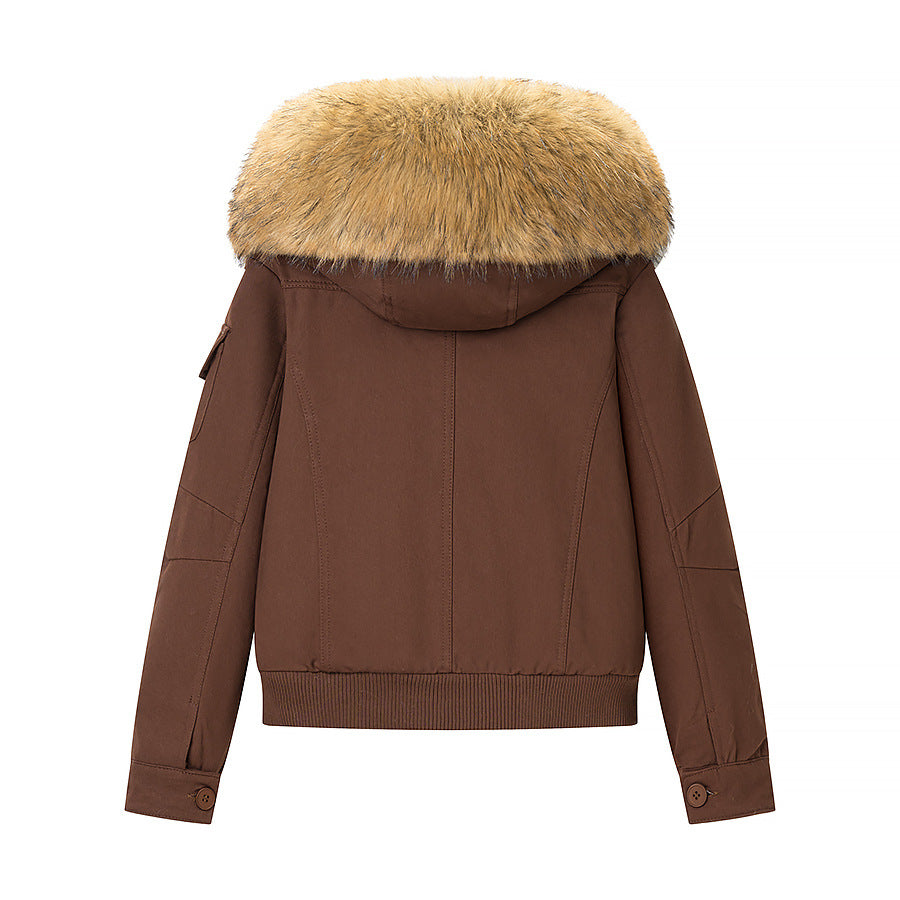 Lavinia-Helena | Women's Padded Bomber Jacket with Faux Fur Hood