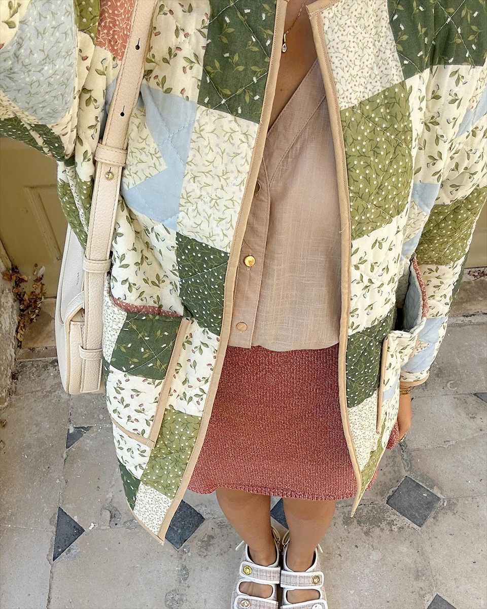 Lavinia-Helena | Women's Patchwork Quilted Coat with Floral Inserts