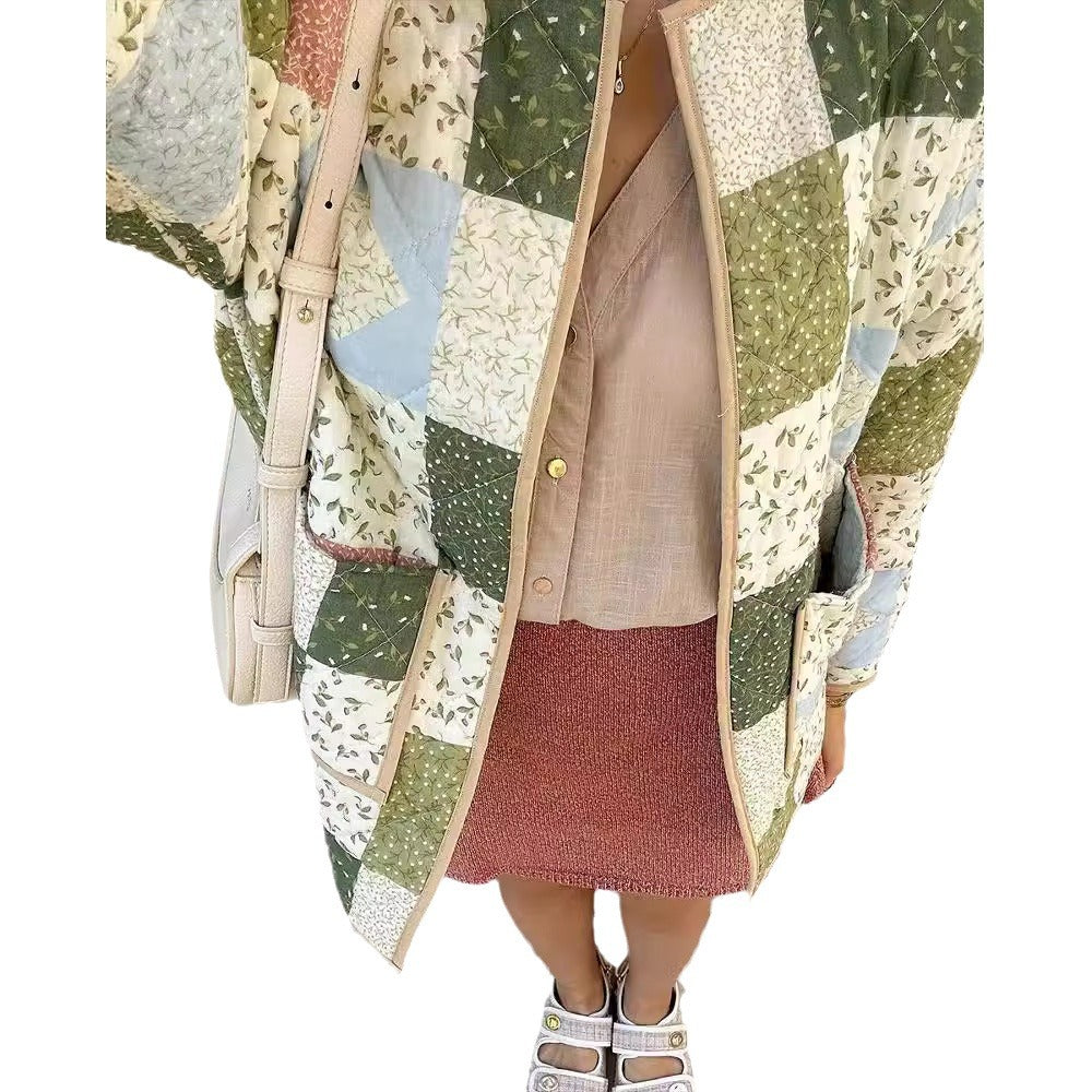 Lavinia-Helena | Women's Patchwork Quilted Coat with Floral Inserts