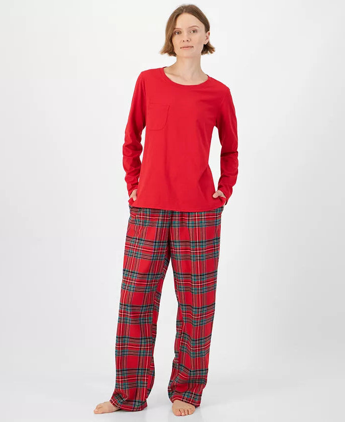 Mavis-Eleanor | Women's Plaid Crewneck Top and Drawstring Pants Pajama Set