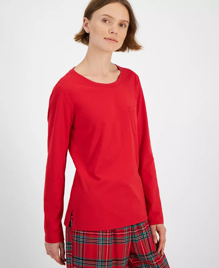 Mavis-Eleanor | Women's Plaid Crewneck Top and Drawstring Pants Pajama Set