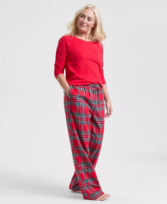 Mavis-Eleanor | Women's Plaid Crewneck Top and Drawstring Pants Pajama Set