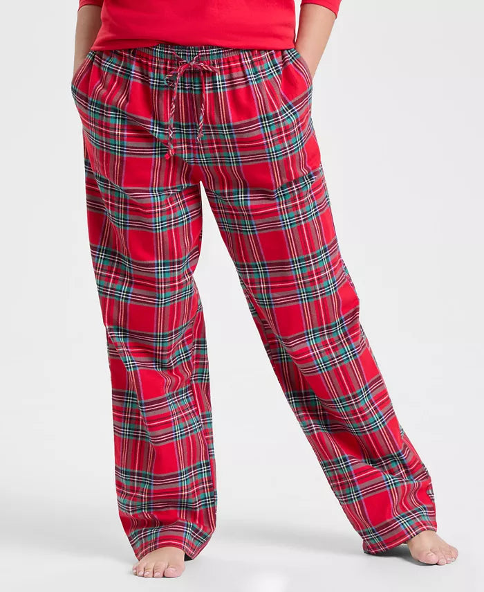 Mavis-Eleanor | Women's Plaid Crewneck Top and Drawstring Pants Pajama Set