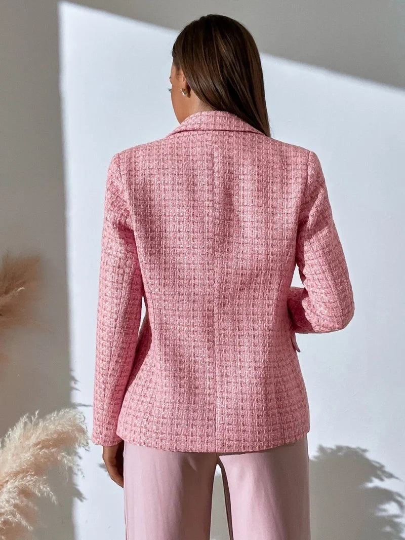 Regina | Women's Plaid Double-Breasted Blazer with Pearl Buttons
