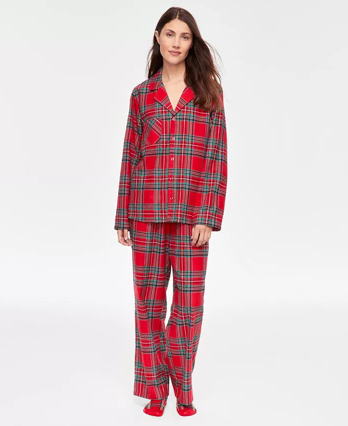 Frida-Adele | Women's Plaid Flannel Pajama Set with Notched Collar