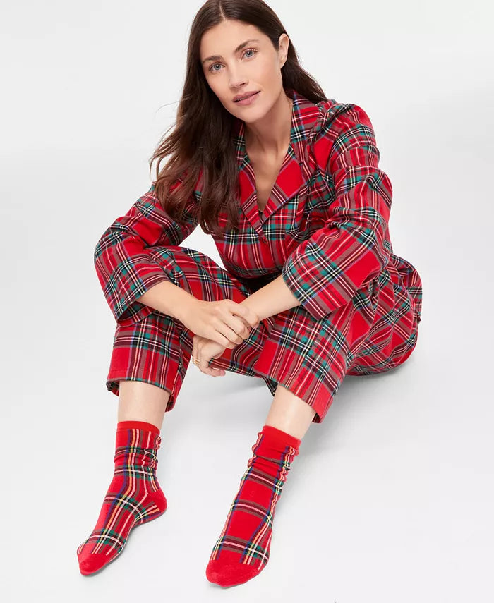 Frida-Adele | Women's Plaid Flannel Pajama Set with Notched Collar