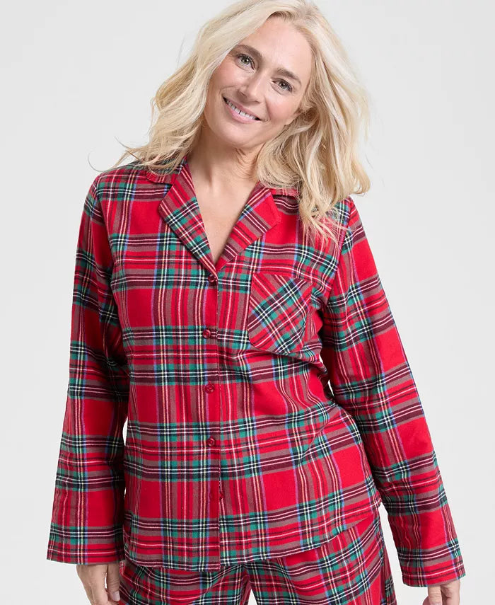 Frida-Adele | Women's Plaid Flannel Pajama Set with Notched Collar