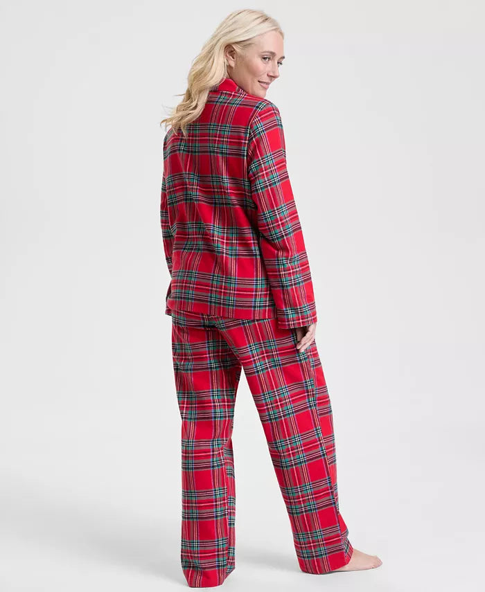 Frida-Adele | Women's Plaid Flannel Pajama Set with Notched Collar