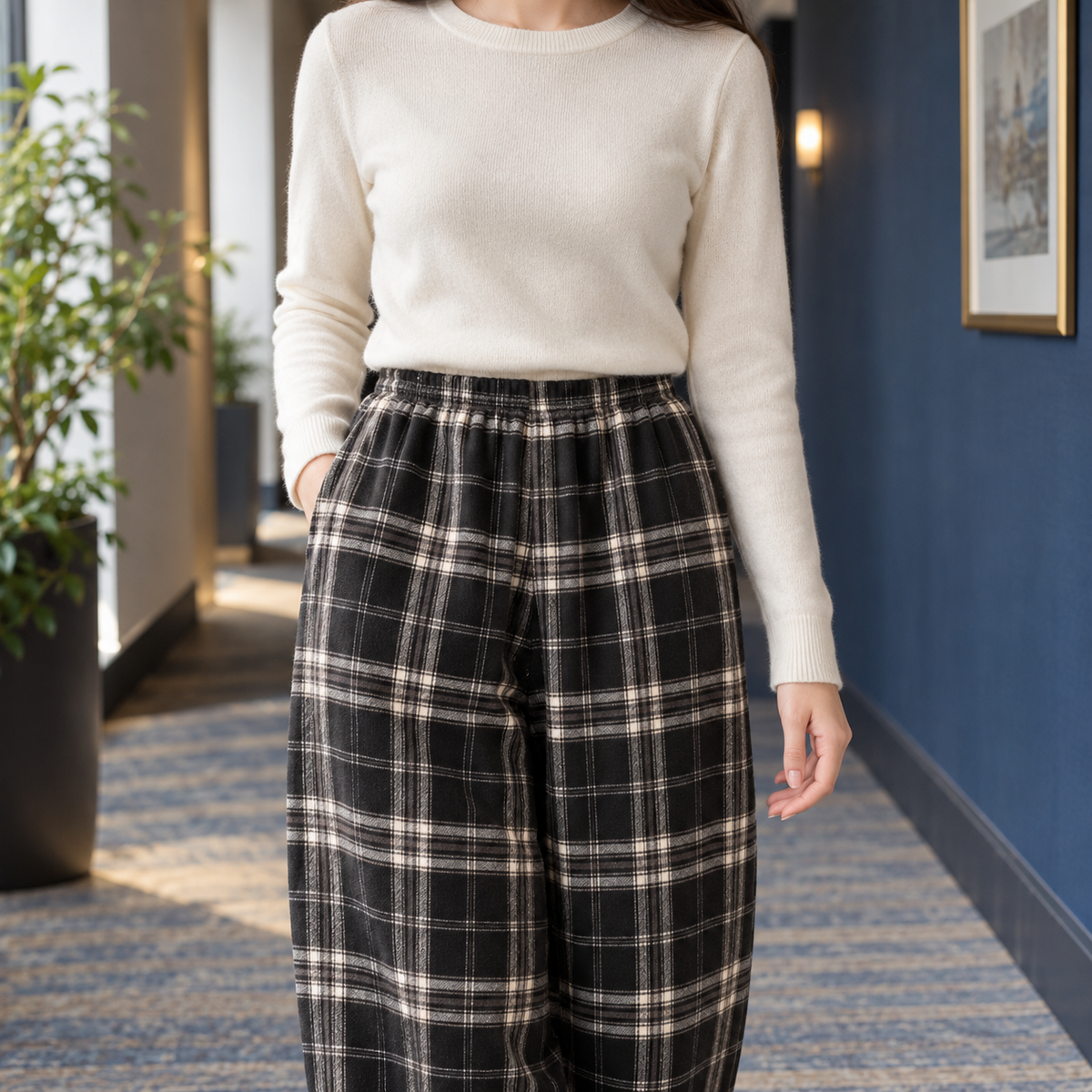 Bernadette | Women's Plaid Fleece-Lined Straight-Leg Lounge Pants