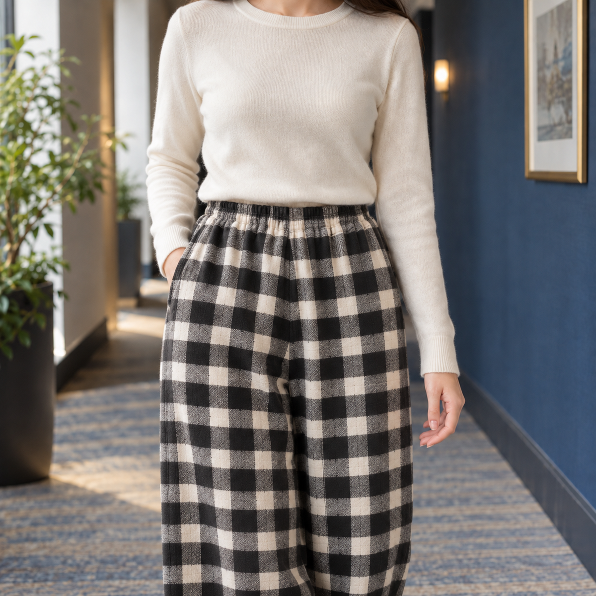 Bernadette | Women's Plaid Fleece-Lined Straight-Leg Lounge Pants