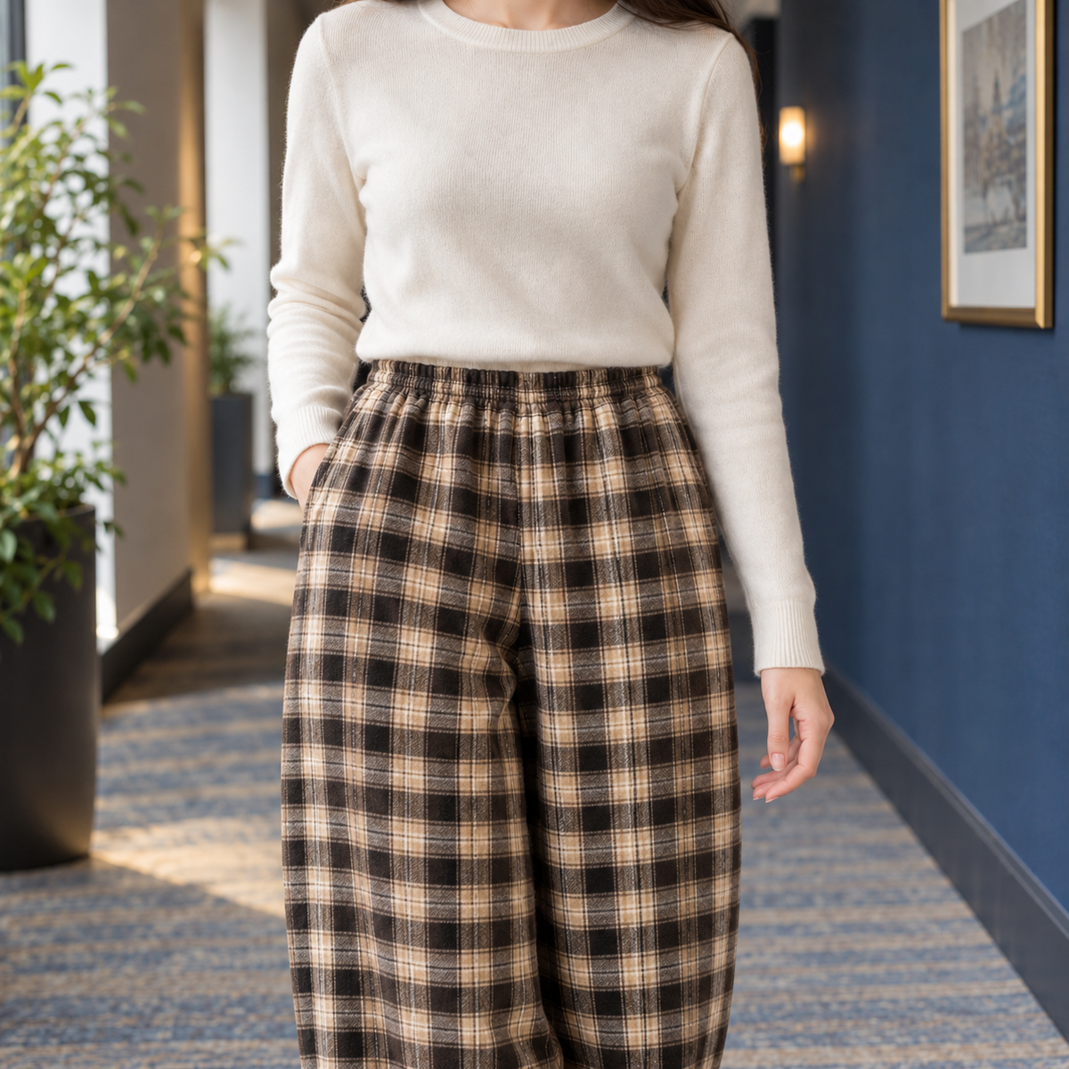 Bernadette | Women's Plaid Fleece-Lined Straight-Leg Lounge Pants