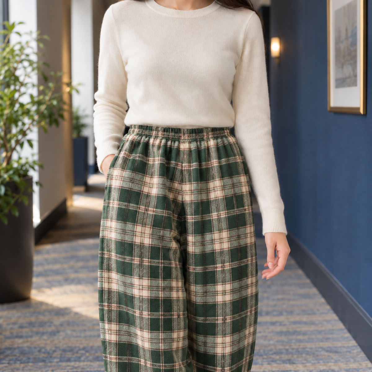 Bernadette | Women's Plaid Fleece-Lined Straight-Leg Lounge Pants