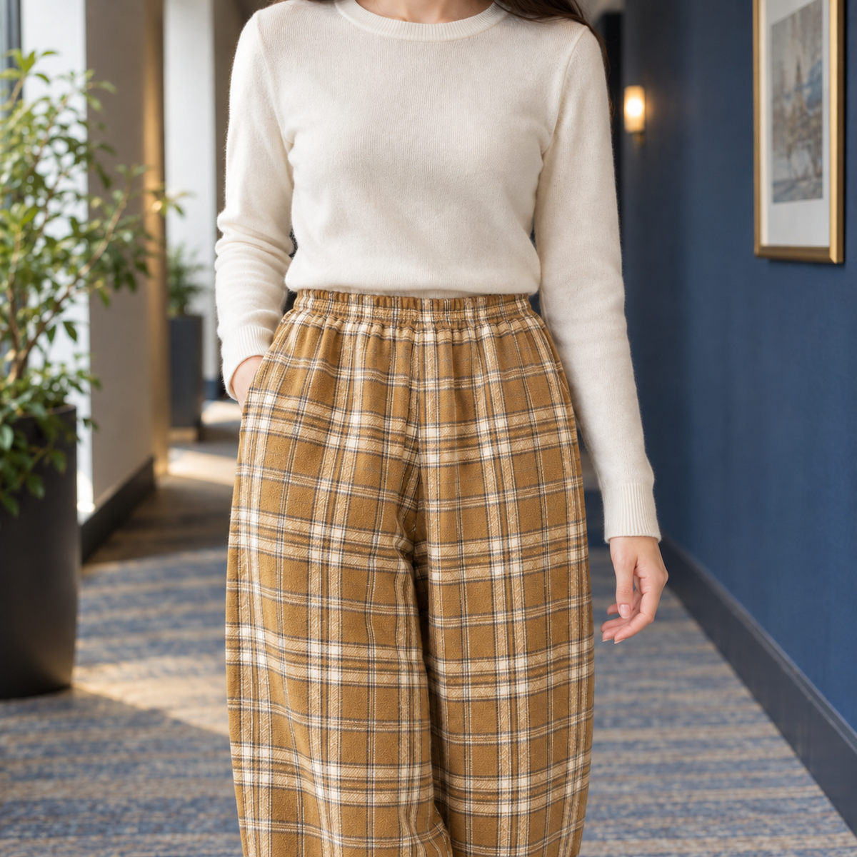 Bernadette | Women's Plaid Fleece-Lined Straight-Leg Lounge Pants