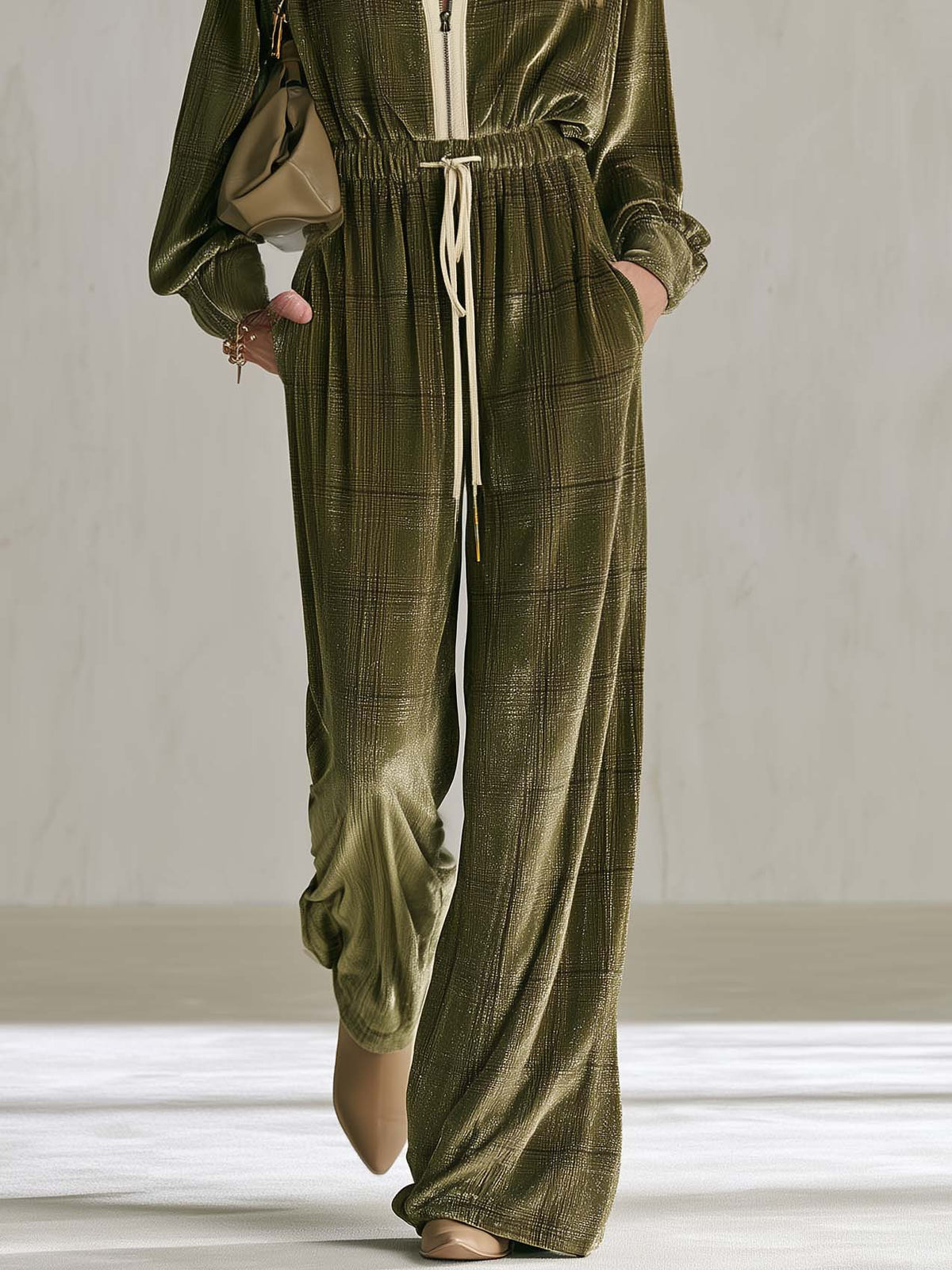 Matilda-Camilla | Women's Plaid Velvet-Feel Wide-Leg Jumpsuit
