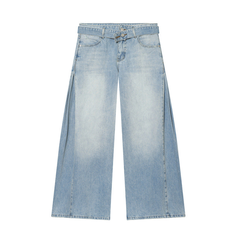 Lorraine | Women's Pleated Wide-Leg Denim Jeans with Waist Belt