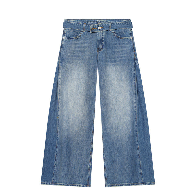 Lorraine | Women's Pleated Wide-Leg Denim Jeans with Waist Belt