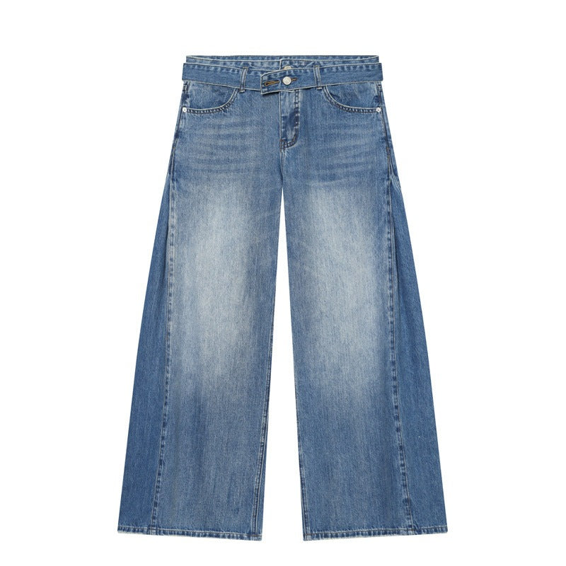 Lorraine | Women's Pleated Wide-Leg Denim Jeans with Waist Belt