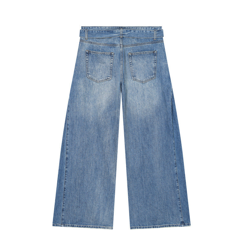 Lorraine | Women's Pleated Wide-Leg Denim Jeans with Waist Belt