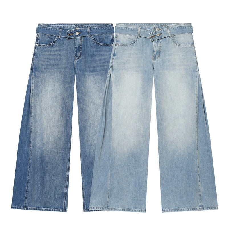 Lorraine | Women's Pleated Wide-Leg Denim Jeans with Waist Belt