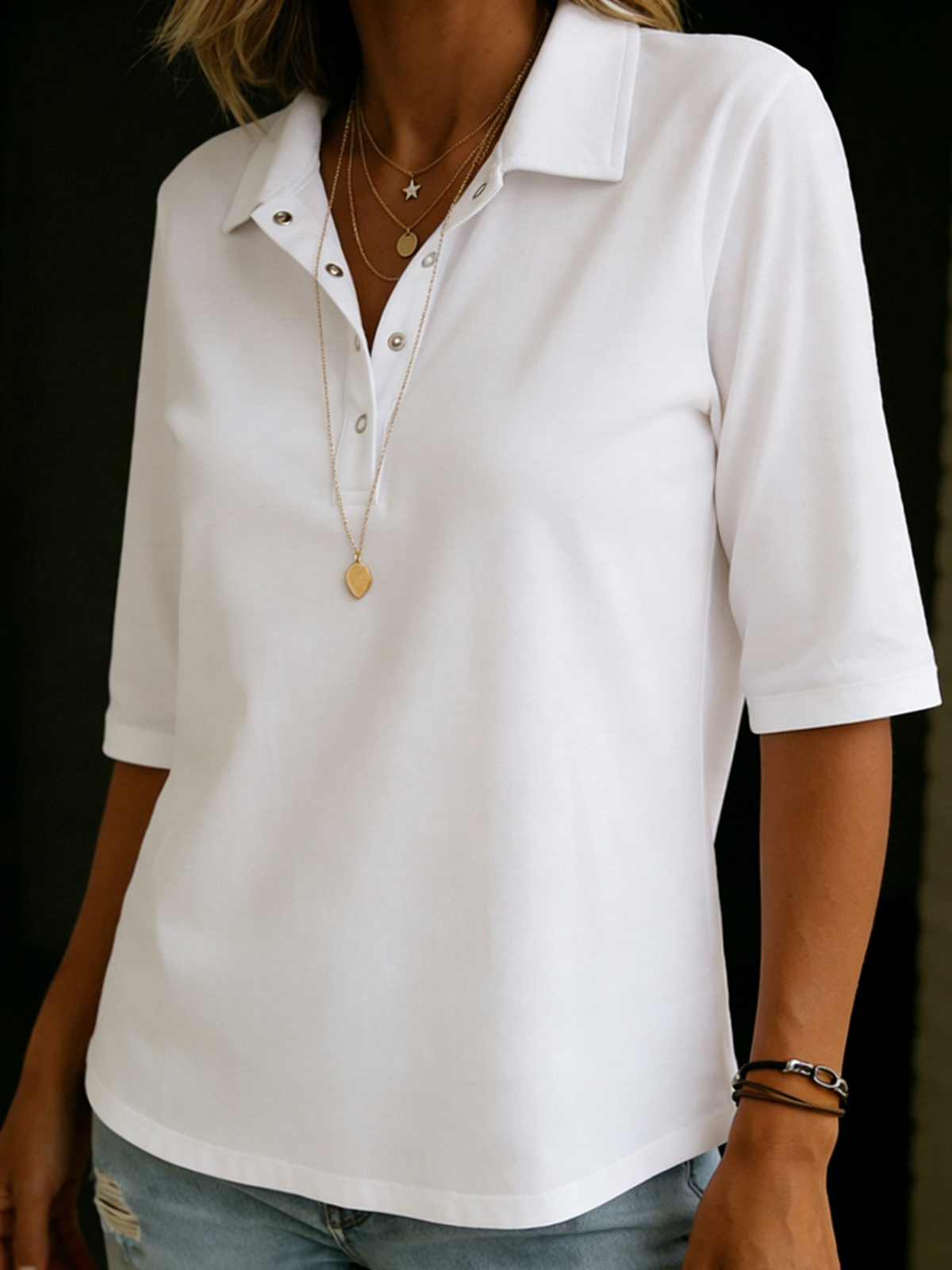 Judith-Celeste | Women's Polo Collar Cotton Henley Top