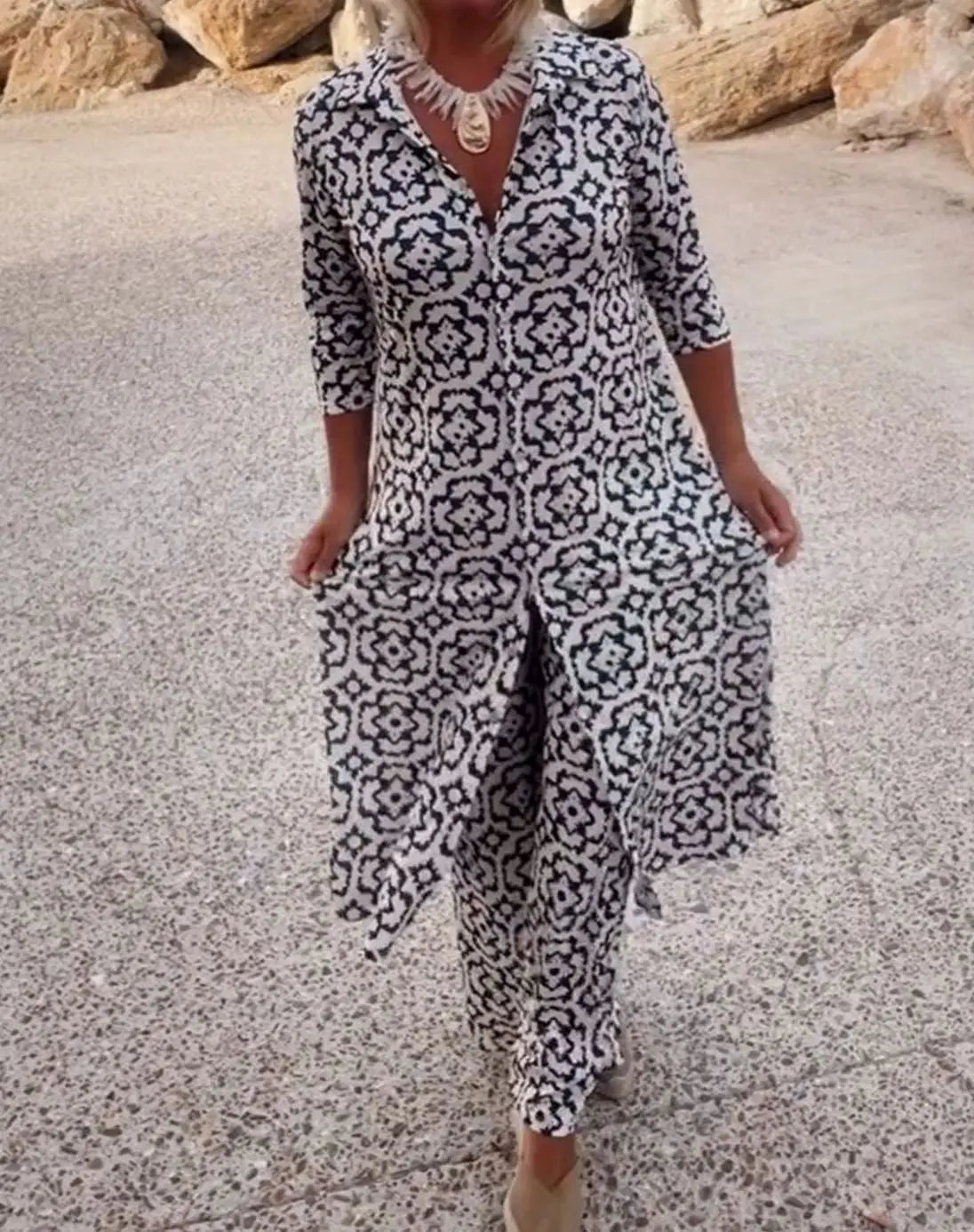 Esther-Patricia | Women's Printed Two-Piece Blouse & Trouser Set