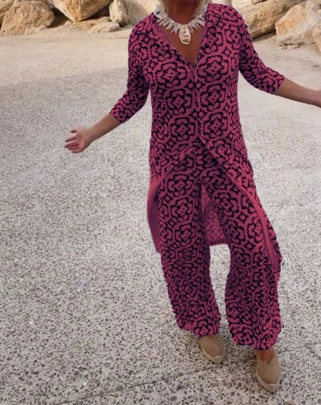 Esther-Patricia | Women's Printed Two-Piece Blouse & Trouser Set