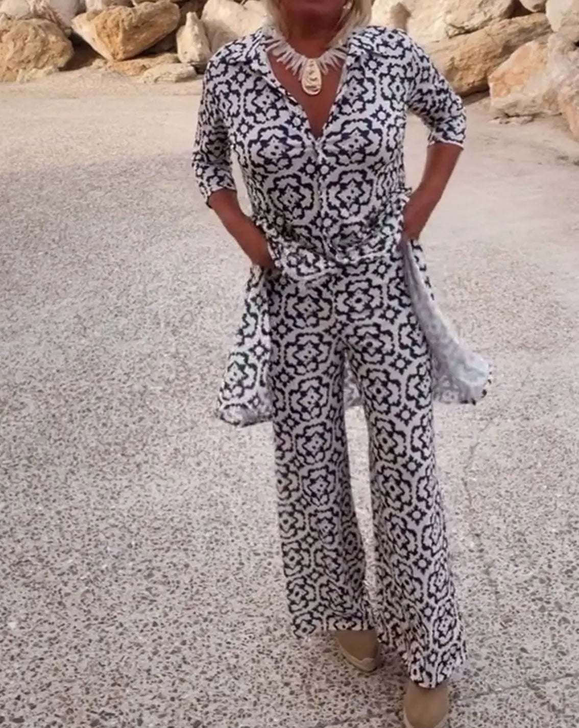 Esther-Patricia | Women's Printed Two-Piece Blouse & Trouser Set