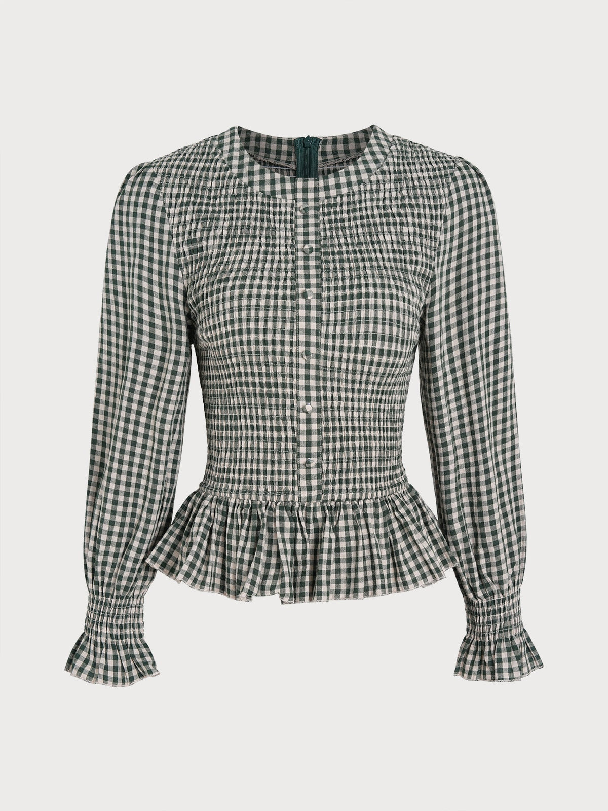 Dorothea | Women's Puffed-Sleeve Shirred Plaid Blouse