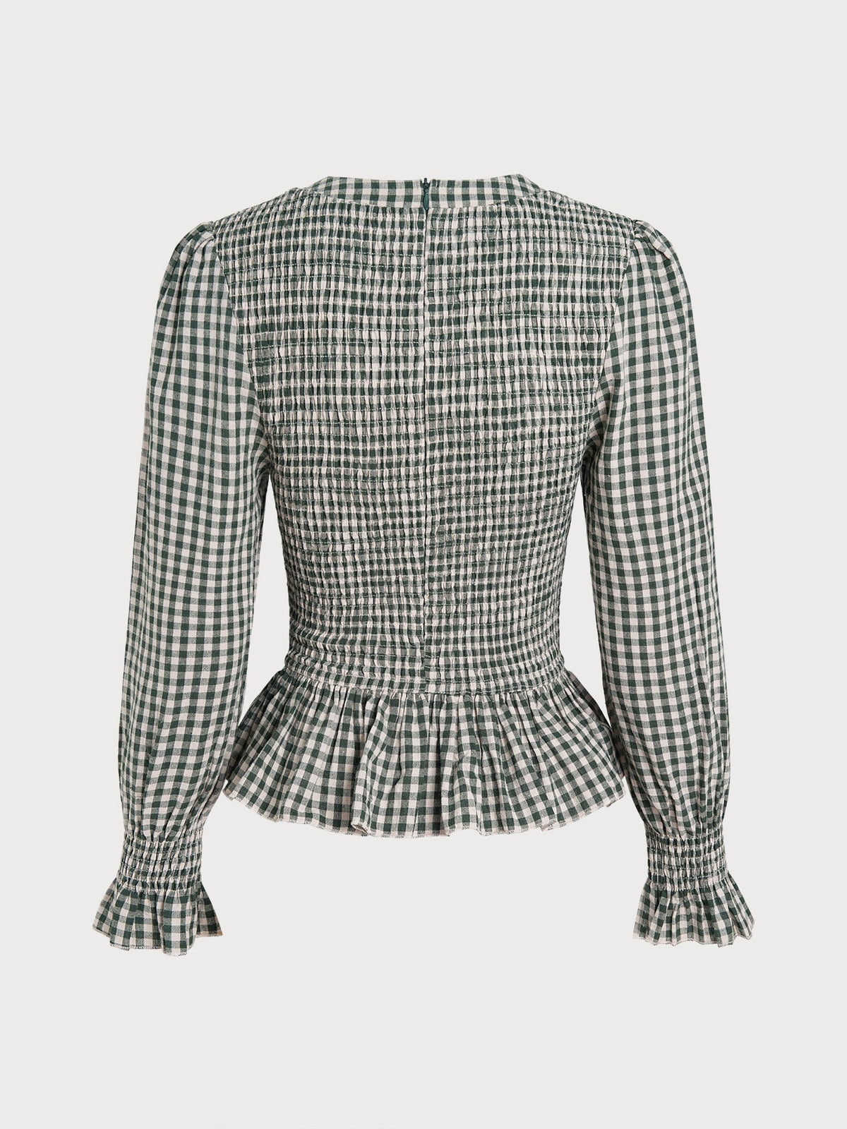 Dorothea | Women's Puffed-Sleeve Shirred Plaid Blouse