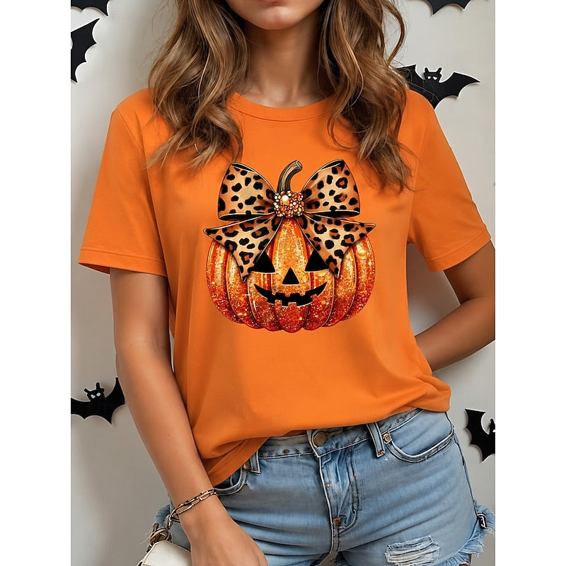 Flora-Tamara | Women's Pumpkin Graphic Henley Top