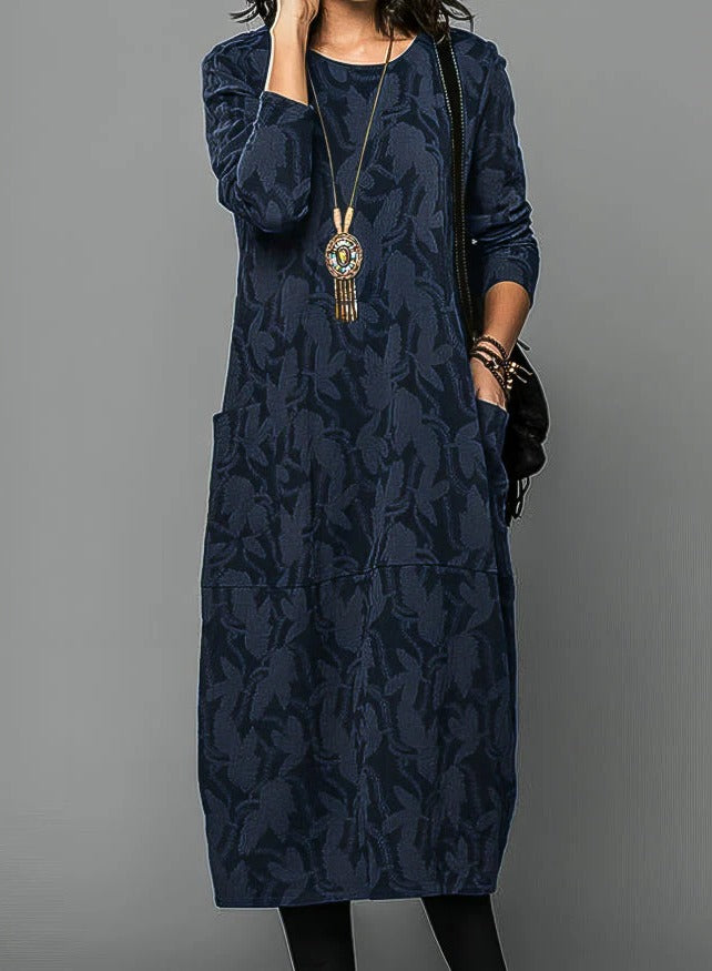 Renata | Women's Relaxed-Fit Round-Neck Knit Midi Dress