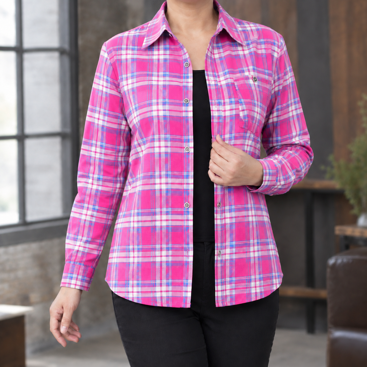 Eugenia | Women's Relaxed Plaid Collar Shirt