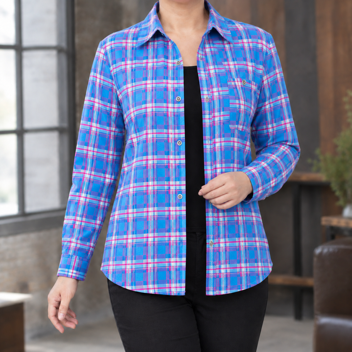Eugenia | Women's Relaxed Plaid Collar Shirt