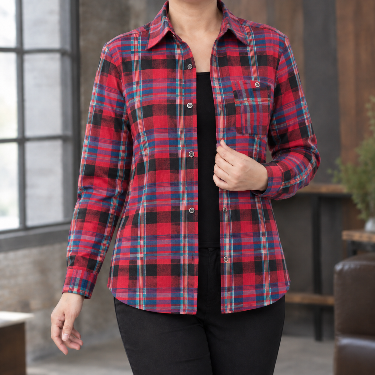 Eugenia | Women's Relaxed Plaid Collar Shirt