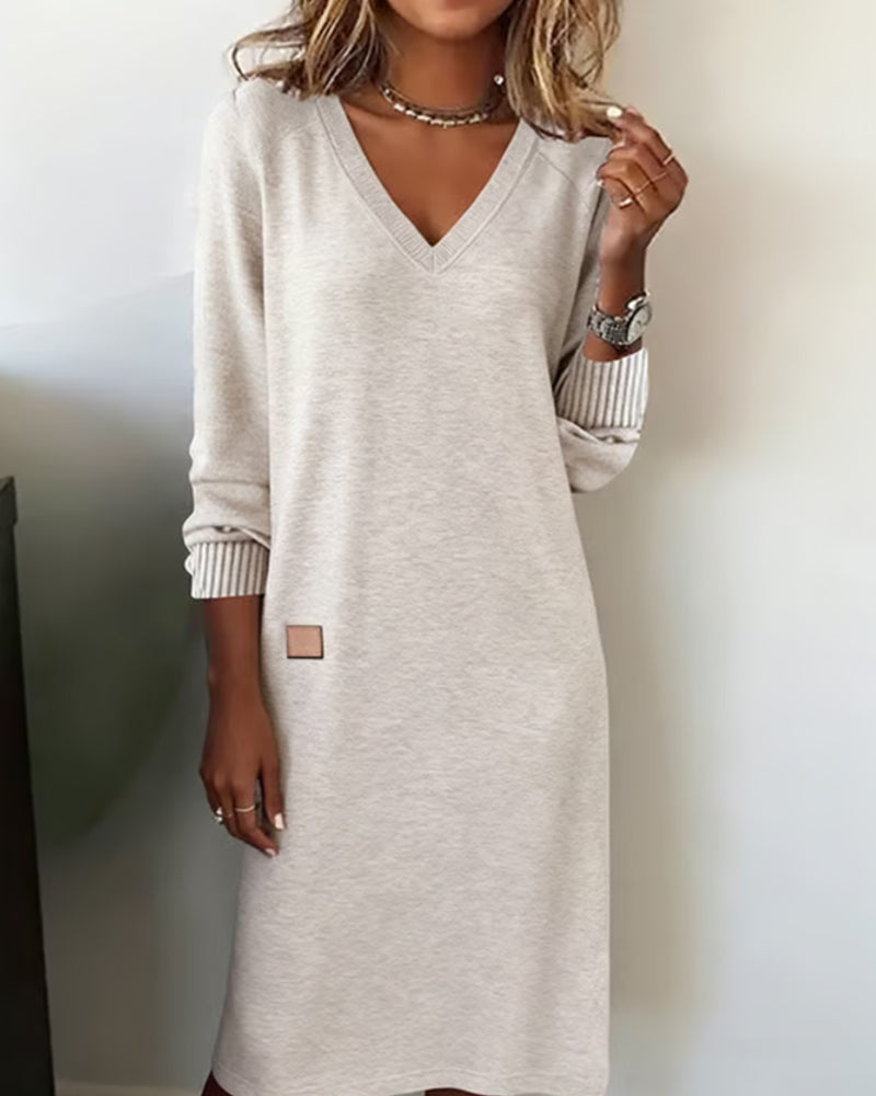 Thelma | Women's Relaxed V-Neck Knit Sweater Dress